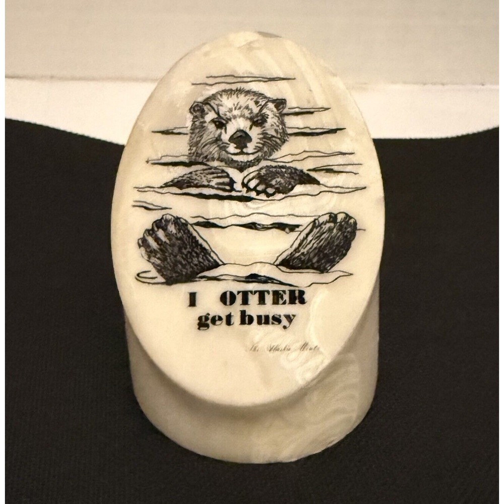 VTG Kiana Alaskan Artwork "I Otter Get Busy" Native Handcrafted 3" H 2.5" W